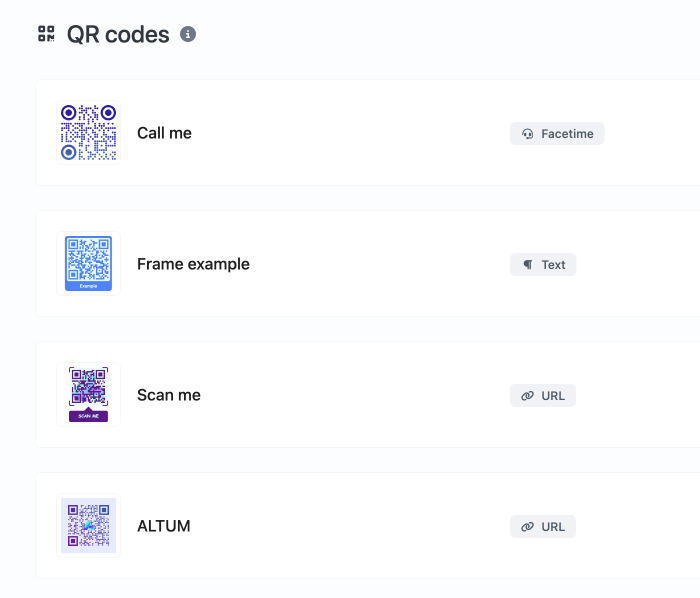 Интерфейс генерации QR кодов