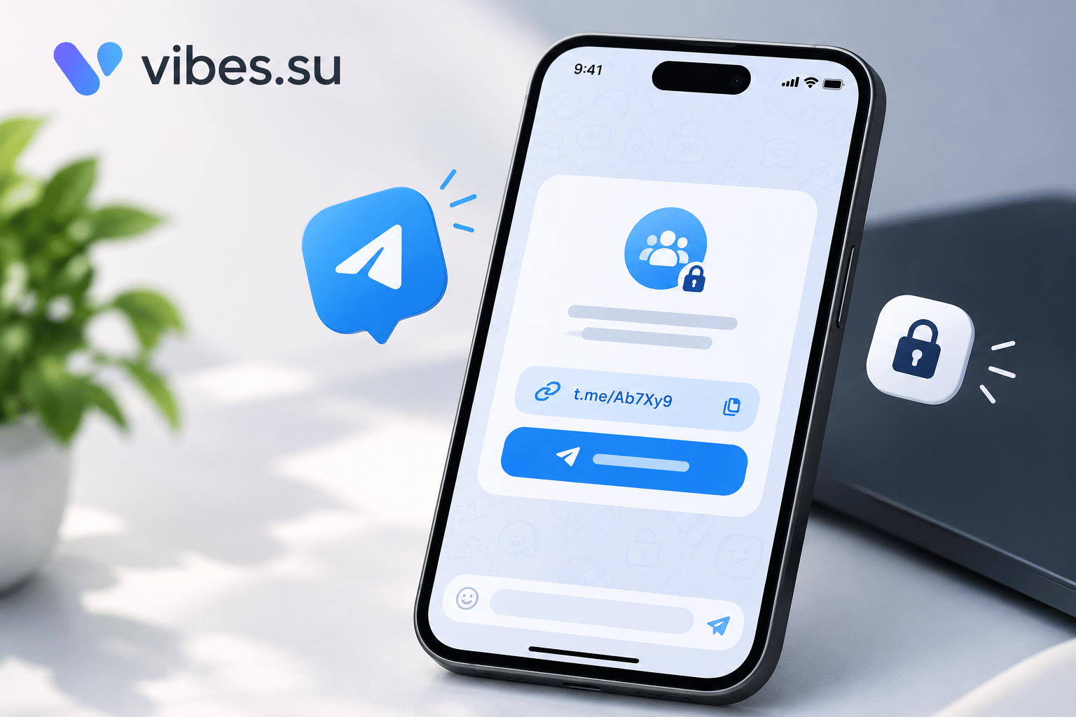 Смартфон с приглашением в закрытый чат по короткой ссылке
