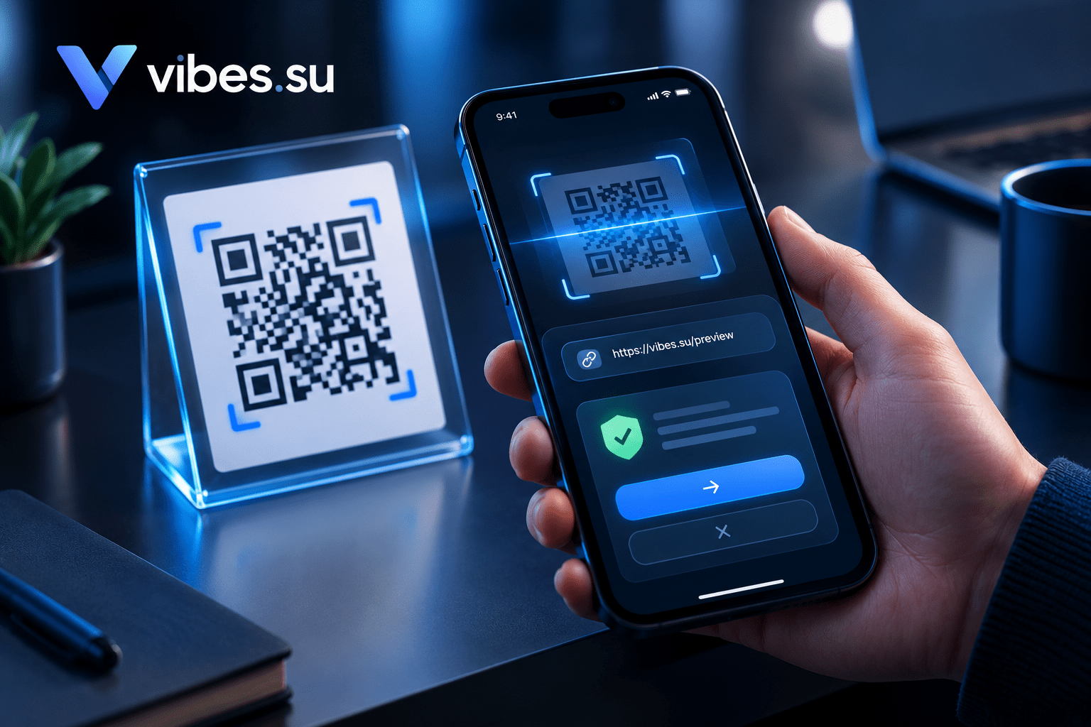 Сканирование QR-кода телефоном с проверкой адреса перед переходом