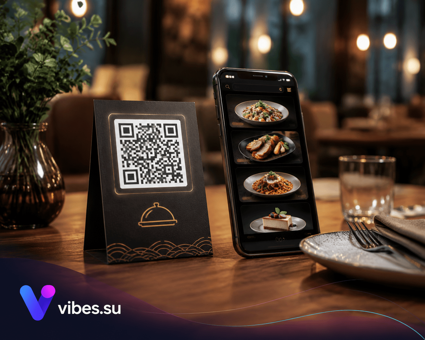 QR-код на столике ресторана, ведущий на электронное меню