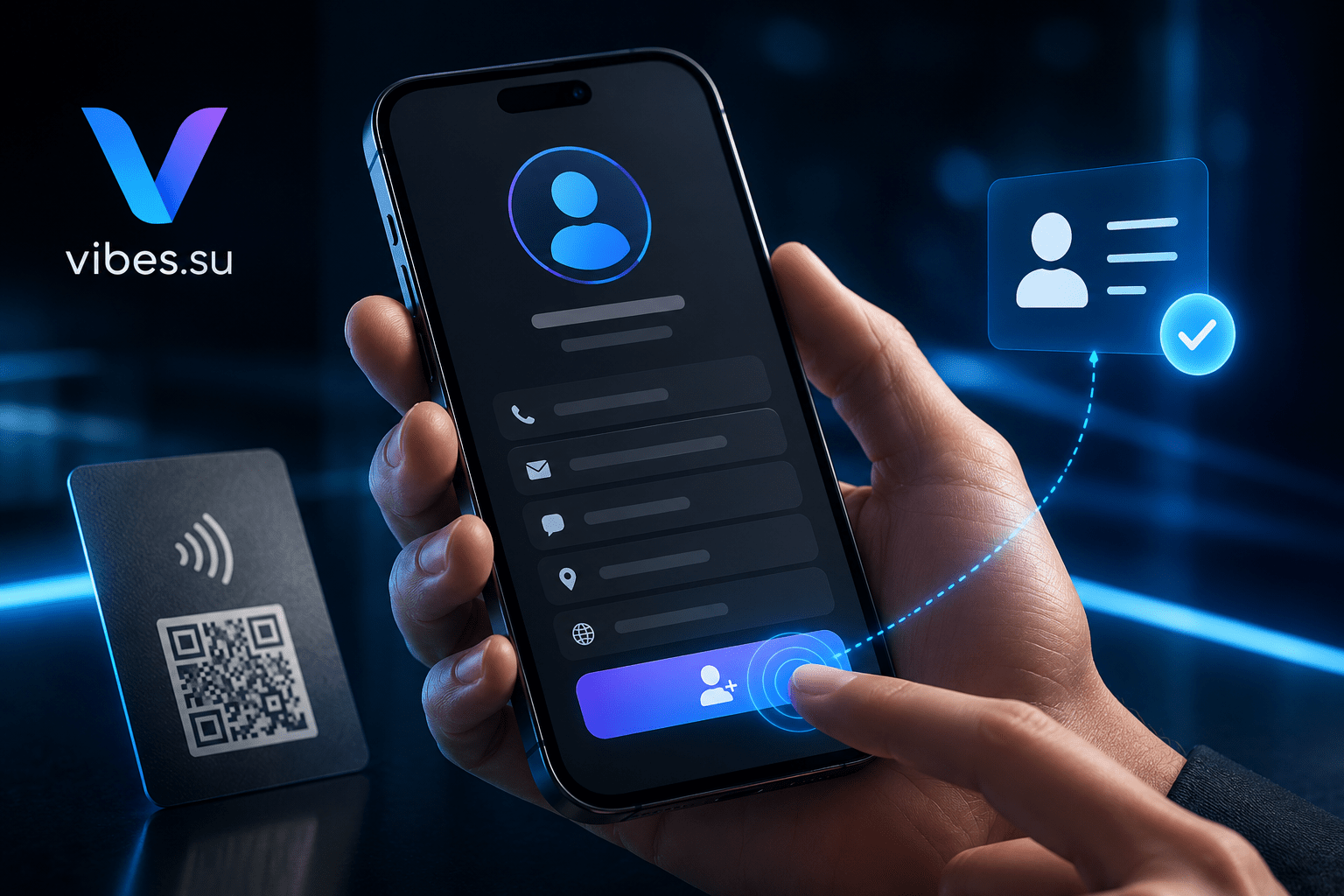 vCard-ссылка на экране смартфона — контакт сохраняется в одно касание