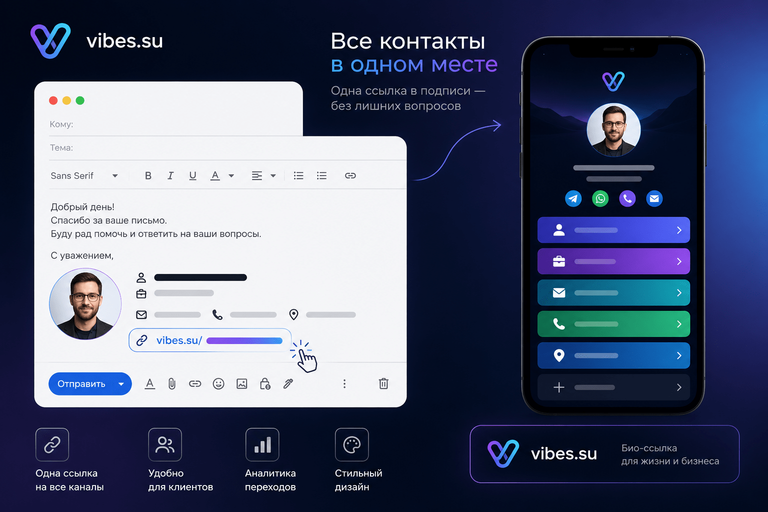 Email-подпись со ссылкой на био-страницу: все контакты в одном месте